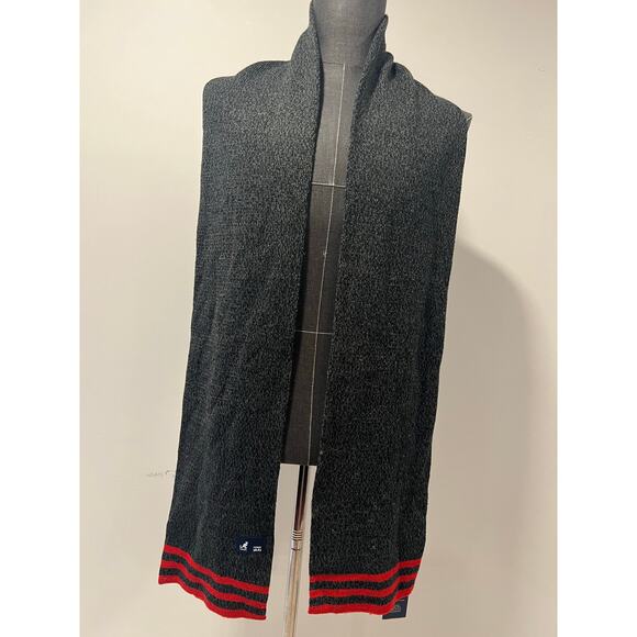 NEW Kangol Winter Scarf Wool Blend Gray w Red Stripes Thick Knit 74" x 7.5" JL - Picture 1 of 10